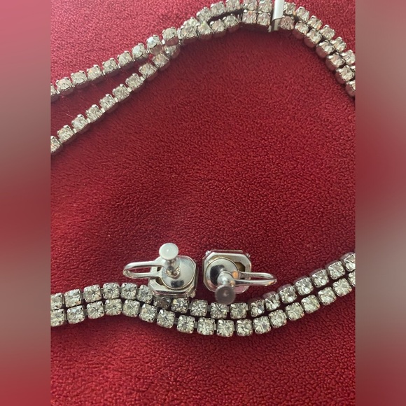 Vintage Rhinestone 2 Row Choker and Earrings - Picture 3 of 9